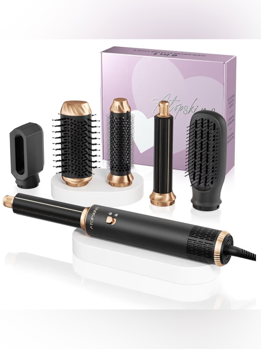 Atopskins 6 in 1 Blow Dryer Brush Hot Air Styler, Detachable - New in Open Box